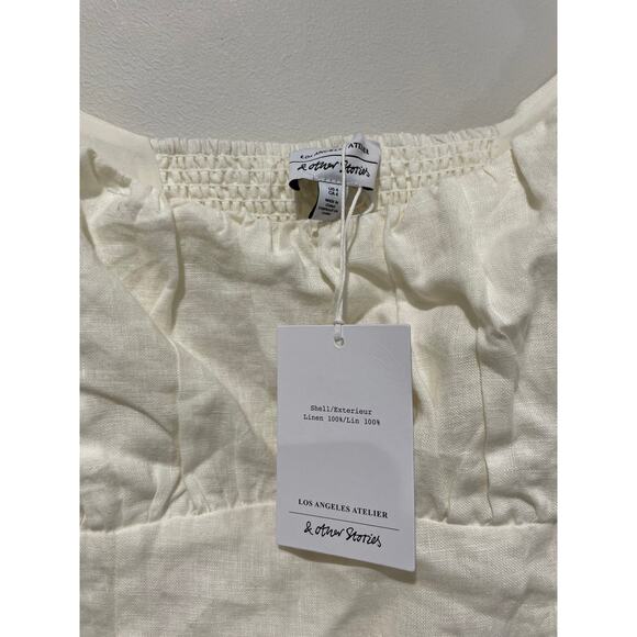 NWT & Other Stories Linen Puff Sleeve Midi Dress With Split White Dusty Womens 4 - Picture 4 of 8